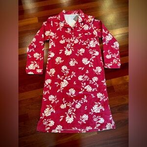 Garnet Hill NWT Organic Cotton Flannel Red and White Floral Nightgown